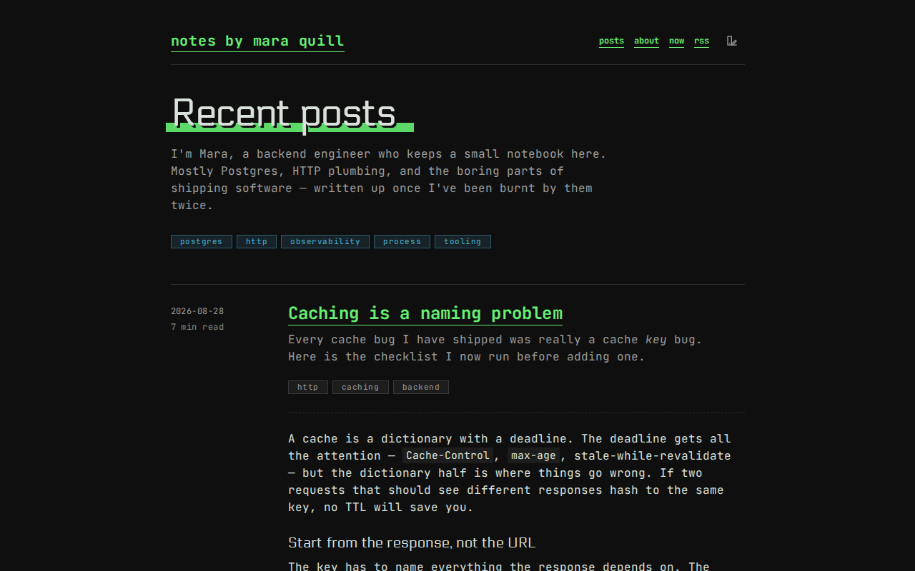 Screenshot of the personal blog example