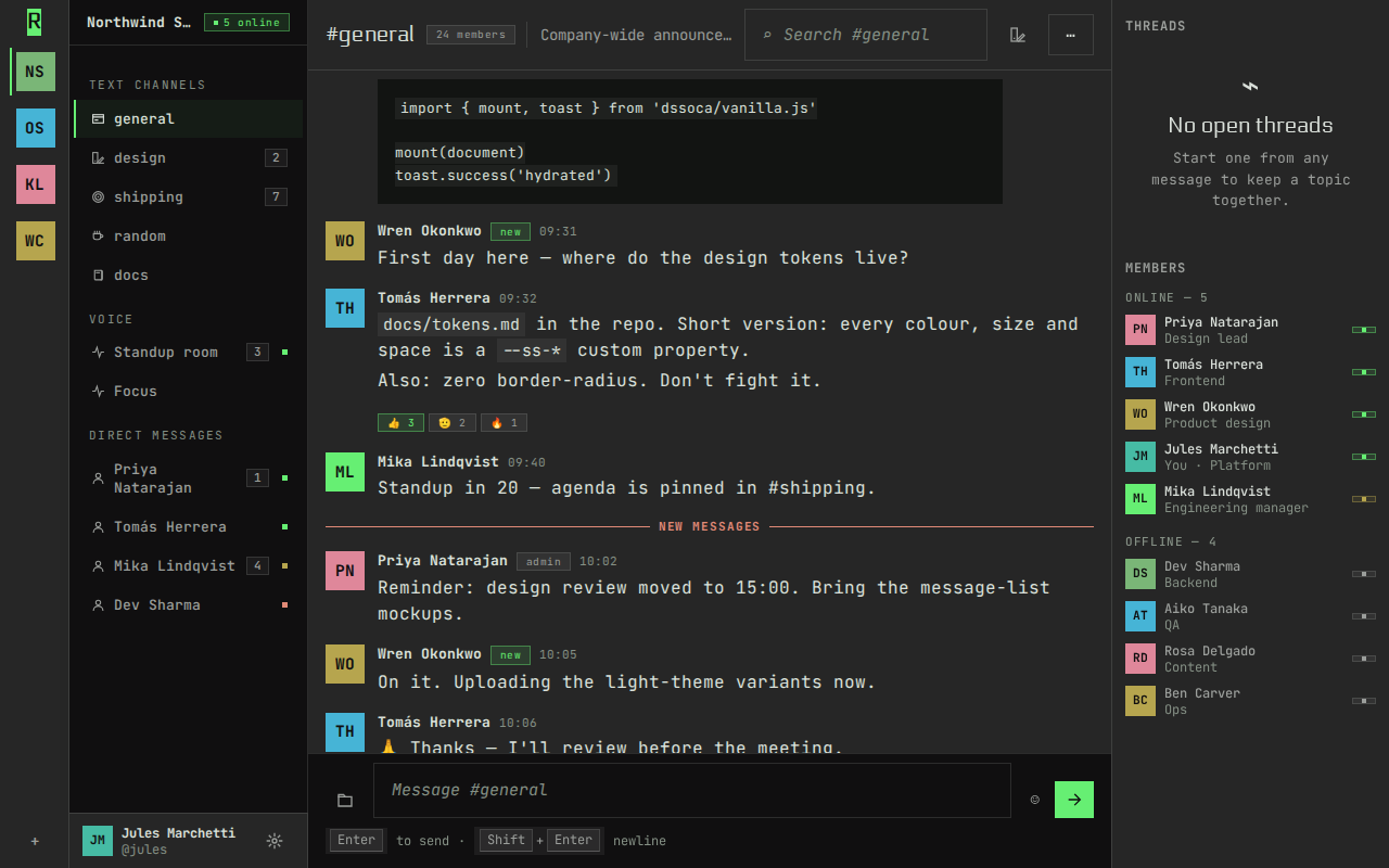 Screenshot of the team chat example