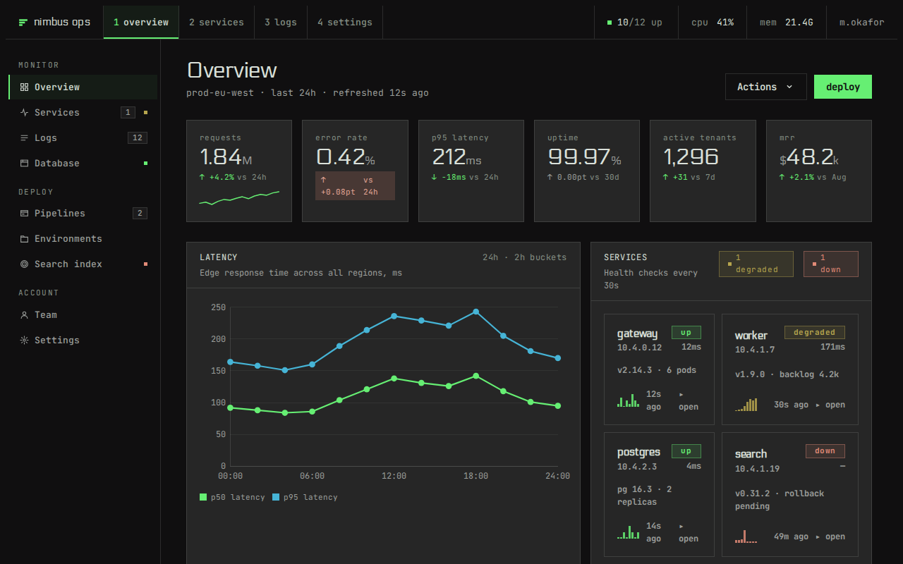 Screenshot of the ops console example