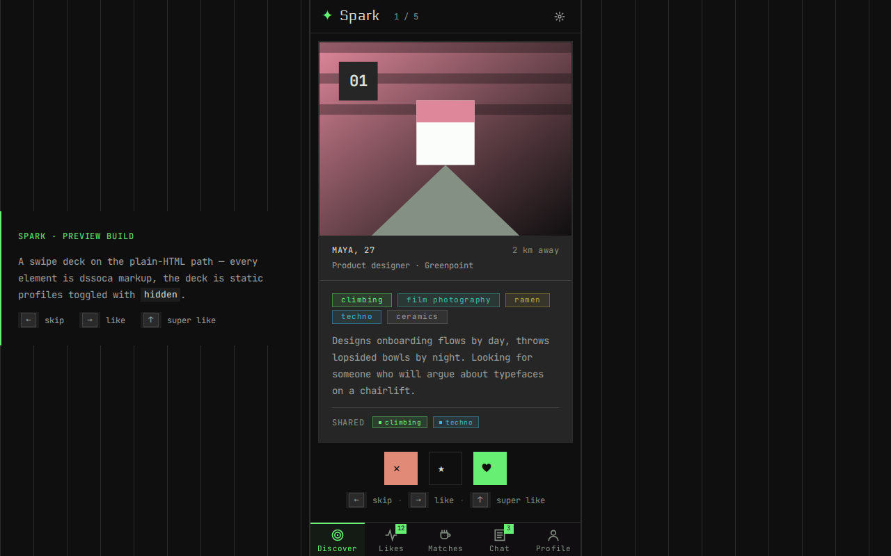 Screenshot of the swipe profiles example