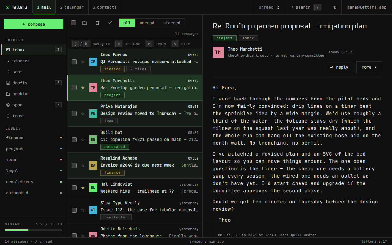Screenshot of the mail client example