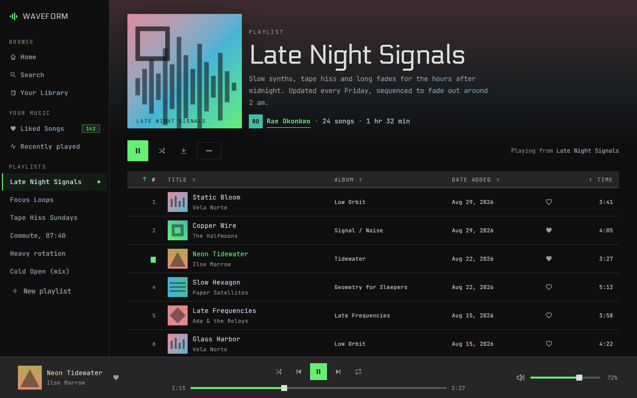 Screenshot of the music player example