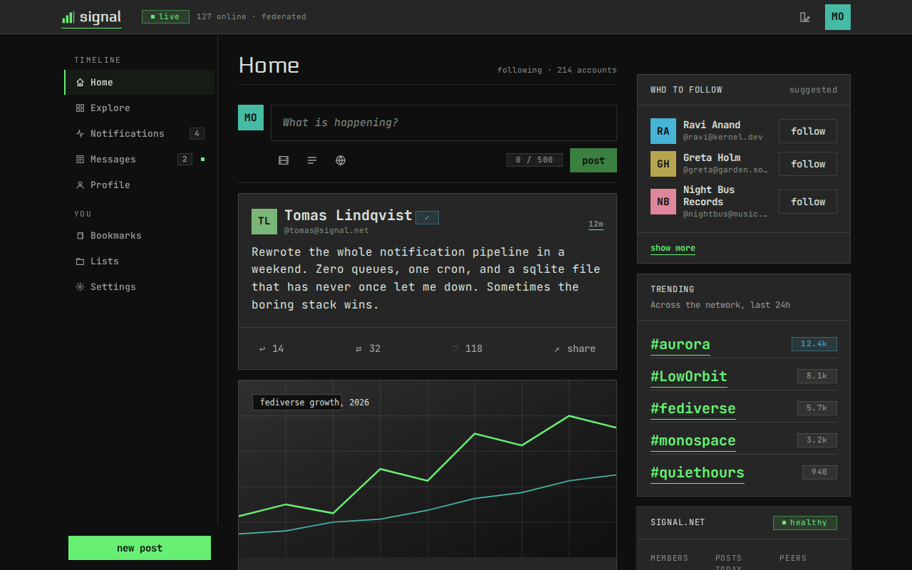 Screenshot of the social feed example