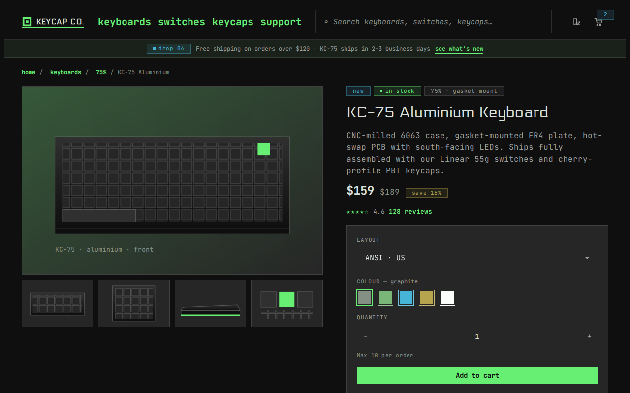 Screenshot of the storefront example